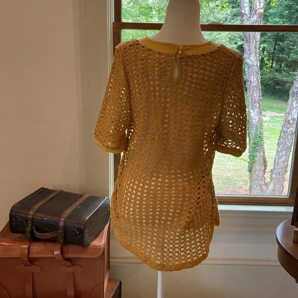 Anthropologie Angel Of The North Senoia Knit Crochet Short Sleeve Tunic top. - Picture 7 of 9